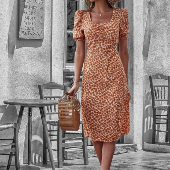SHEIN Dresses & Skirts - Shein Orange Floral Print Dress size small (4)